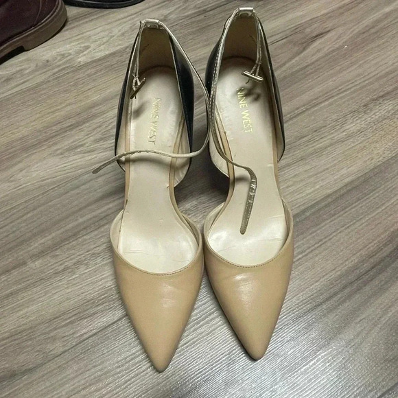 Nine West 3 Tone heels Nude Black Gold 8 - Picture 7 of 9